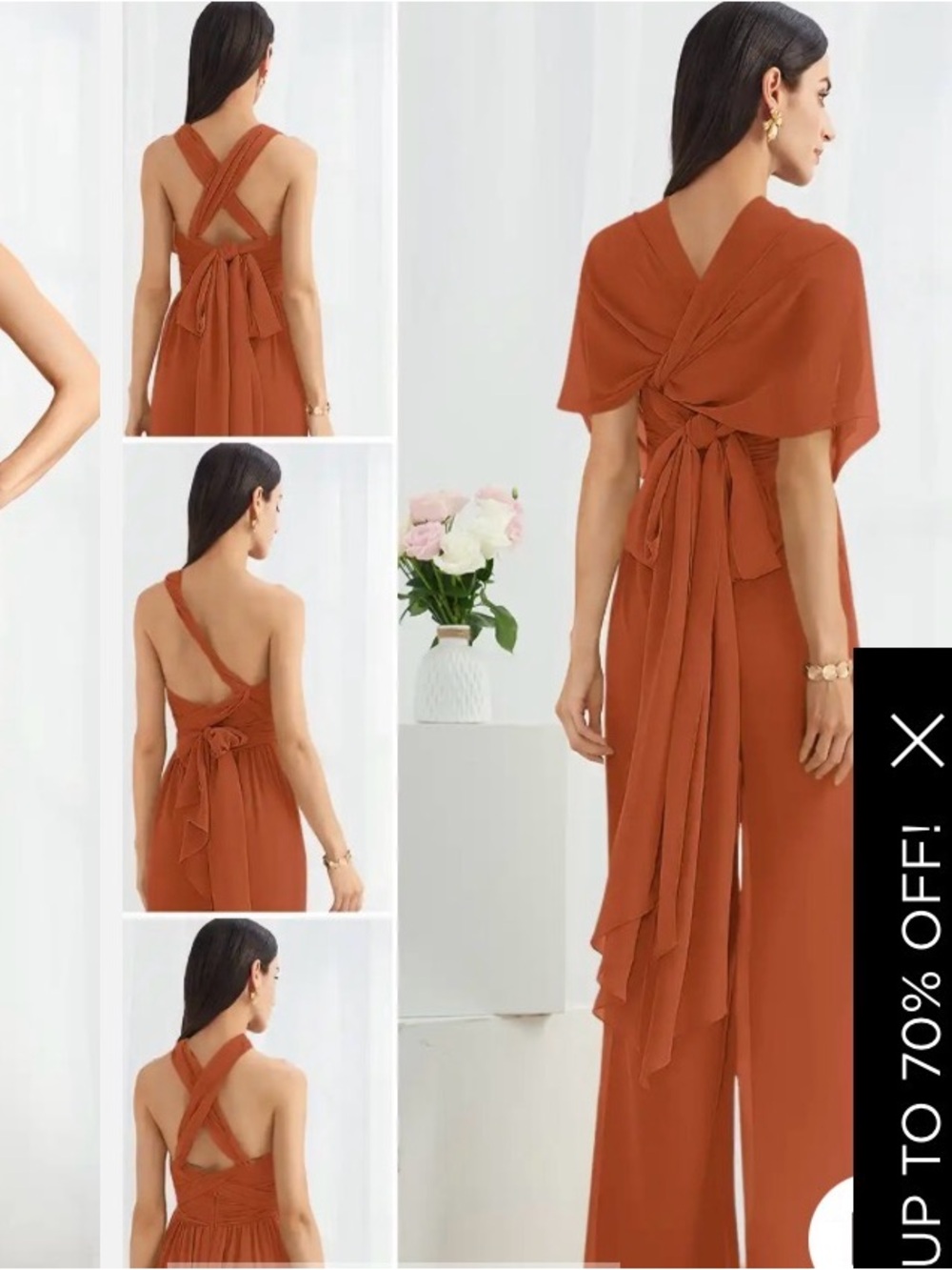 JJs House Rust Orange Convertible Back Jumpsuit